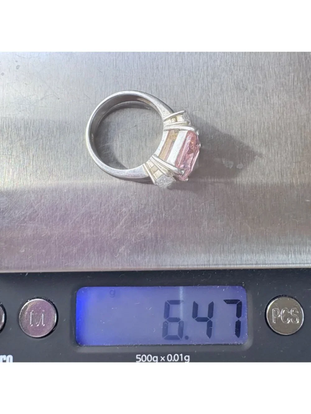 Pink & White Cubic Zirconia Statement Ring Sterling Silver 925 Size 6